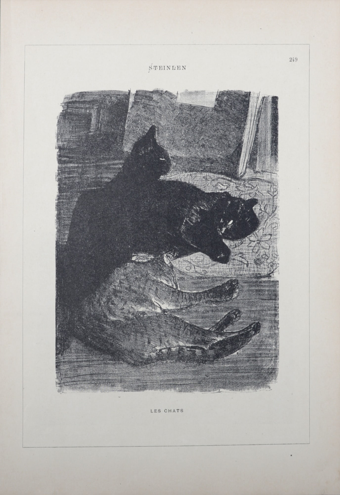 Theophile Alexandre Steinlen : Les chats, 1899: Theophile Alexandre Steinlen (1859-1923)Les chats, 1899.Lithograph on wove paper.Dimensions :+ Size of the sheet : 28,5 x 21,5 cm / 11.2 x 8.4 in.This Art Nouveau lithograph was originally designed as