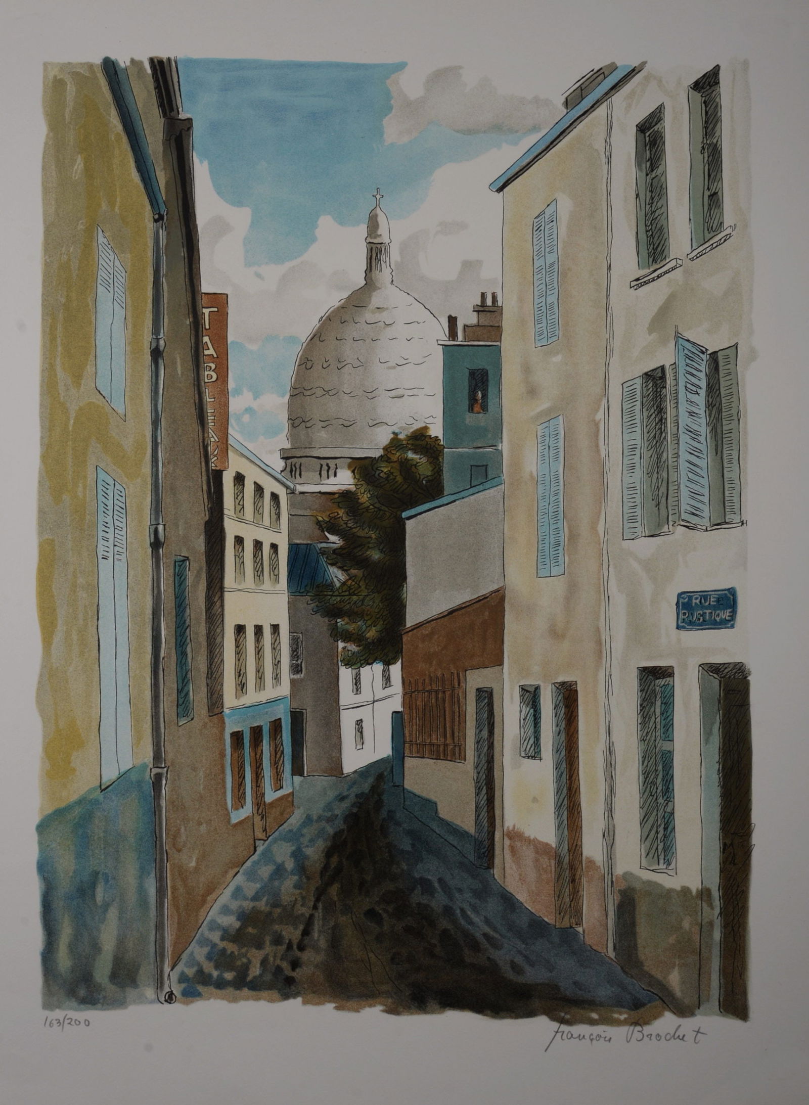 Francois Brochet : Montmartre, circa 1990 - Hand-Signed: Francois Brochet (1925-2001)Montmartre, circa 1990Original lithograph on Arches paper.Hand signed in pencil lower rightNumbered in pencil 163/200 lower left.With Arches watermark lower right margin.Di