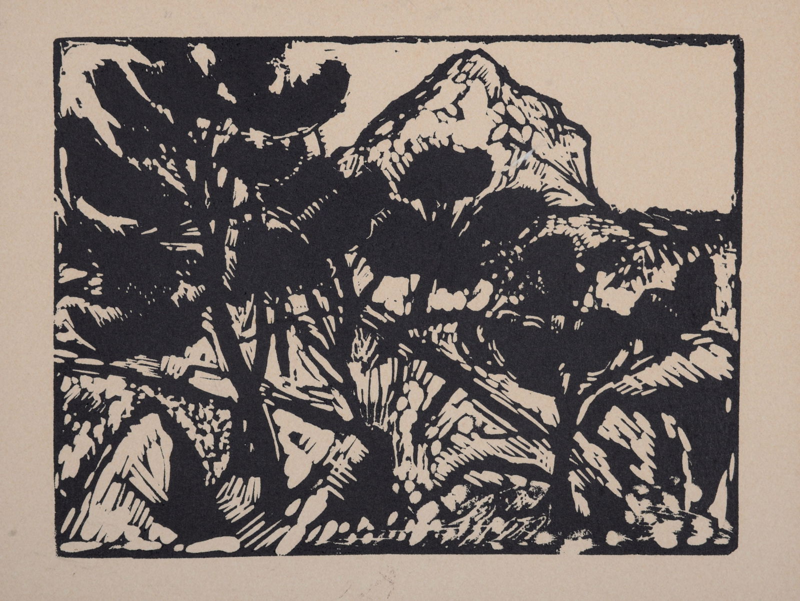 Jacques Hallez : Hommage a Cezanne, La Montagne Sainte Victoire (Greeting card), 1996: Jacques Hallez (1923-2021)Hommage a Cezanne, La Montagne Sainte Victoire, 1996Original woodcut (greeting card) on vellum paper.Dimensions:+ Size of the card : 18 x 24 cm / 7 x 9,4 in.+ Size of card op