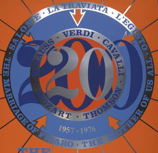 Robert Indiana : The Santa Fe Opera, 1976: Robert Indiana (1928-2018)The Santa Fe Opera, 1976Original color screen print on silver paperFirst edition exhibition poster designed and created by Robert Indiana for the Santa Fe Opera in 1976, cele
