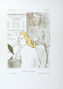 Henri de Toulouse-Lautrec - Le Theatre Libre, Une Faillite, 1896: Henri de Toulouse-Lautrec (1864-1901)Le Theatre Libre, Une Faillite, 1896Small lithograph on thick paper.Rare and highly collectible!Signed on the plate with Toulouse Lautrec's monogram lower right ma