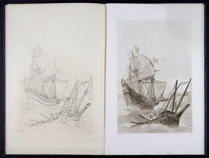Charlotte Vandyck, said Mrs. Henry Wellesley : Twelve Etchings, c. 1854: Charlotte Vandyck, said Mrs. Henry Wellesley (1818-1845)Twelve Etchings, c. 1854Portfolio bound in a hardback cover, with floral embossing on the blue linen. 16 pages, with 6 additional unbound pages,