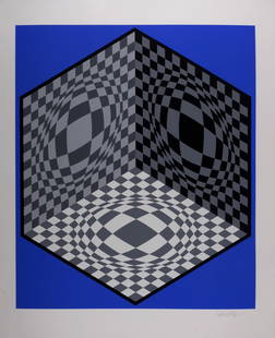 Victor Vasarely - Composition cinetique, circa 1982 - Hand-signed: Victor Vasarely (1906 - 1997)Composition cinetique, circa 1982Screen-print in colors on wove paper.Hand-signed in pencil lower right margin.Dimensions:+ Size of the sheet : 67 x 57.5 cm / 26.4 x 22.6