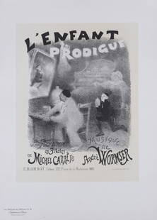 Adolph E. Willette : Les Maitres de l'Affiche - L'enfant Prodigue, 1896: Adolph E. Willette (1857-1926)L'Enfant Prodigue (1896)Lithograph on wove paper.Signed on the plate lower left.Plate #14Blind stamp "Les Maitres de l'Affiche, Imprimerie Chaix" on the bottom right corn
