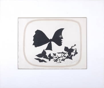 Georges Braque : Uranie, 1958 - Hand-signed: Georges Braque (1882-1963)Uranie, 1958Etching (aquatint) in black and white with bistre border on paper, mounted on grey cardboard and glued to a thick white paper.Hand-signed lower right.Dimensions:+