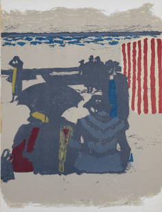 Maurice Brianchon : Saint-Jean-de-Luz : La plage, 1964: Maurice Brianchon (1899-1979)Saint-Jean-de-Luz : La plage, 1964Lithograph on wove paper.Edition of 2000.Dimensions:+ Size of the sheets: 25,5 x 19 cm / 10 x 7,4 in.Printed by Mourlot.Published in « P