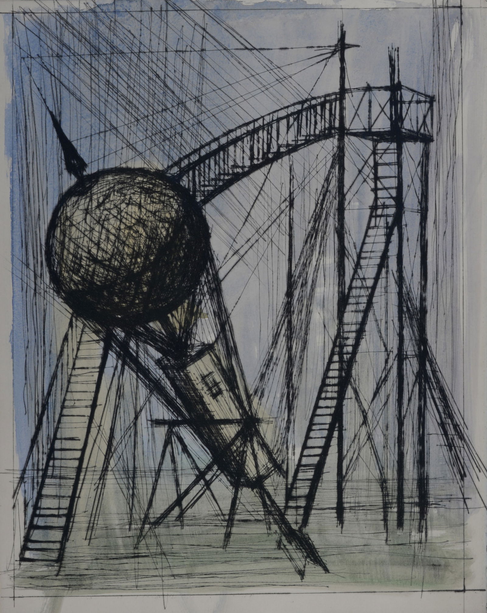 Bernard Buffet - Voyages fantastiques de Cyrano de Bergerac, 1958: Bernard Buffet (1928-1999)Voyages fantastiques de Cyrano de Bergerac, 1958Original etching (drypoint) enhanced with watercolor on Arches paper.With Arches watermark lower left.Dimensions:+ Size of the