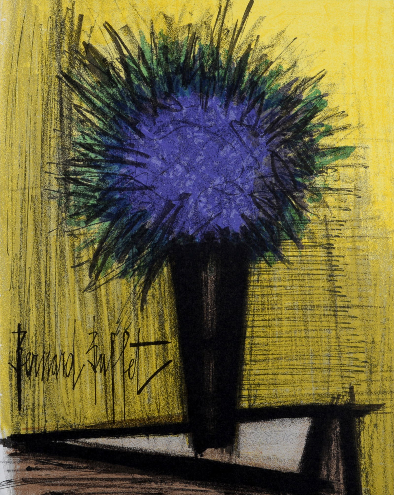 Bernard Buffet : Le Bouquet violet, 1967: Bernard Buffet (1928-1999)Le Bouquet violet, 1967Original lithograph on Velin d'Arches paper.Plate-signed on the bottom left of the sheet.Dimensions :+ Size of the sheet : 31.3 x 24.2 cm / 12.3 x 9.5