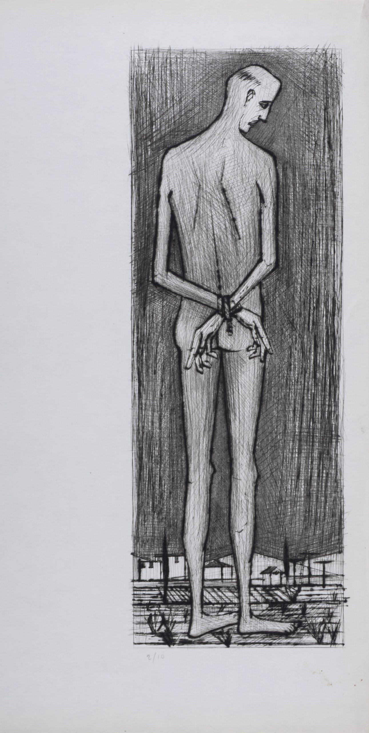 Bernard Buffet : L'arrestation, La Passion du Christ, 1954: Bernard Buffet (1928-1999)L'arrestation, La Passion du Christ, 1954Etching (drypoint) on Hollande van Gelder paper.Hand-numbered in pencil lower left.Dimension :+ Size of the sheet : 48 x 24,5 cm / 18