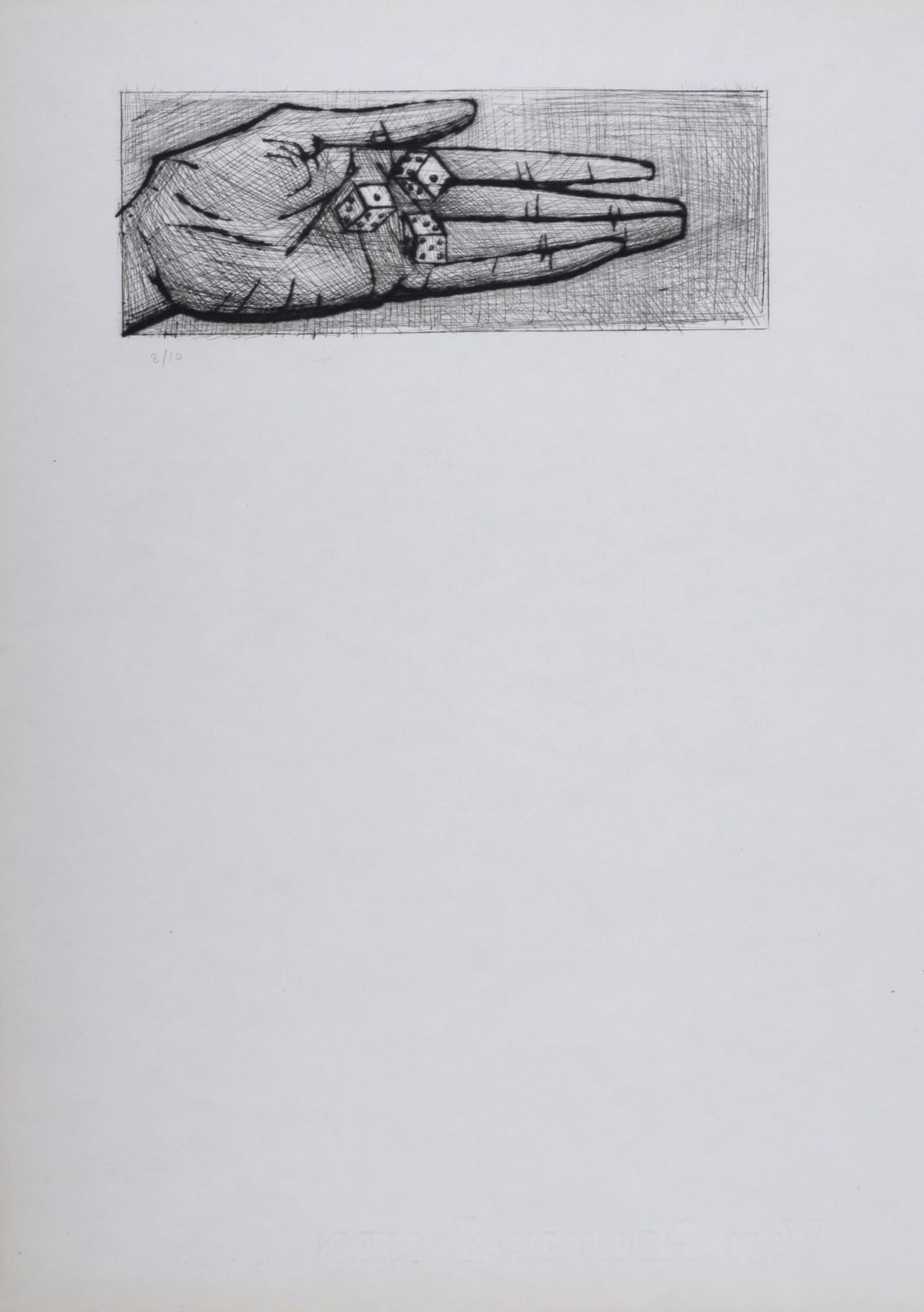 Bernard Buffet : Main et des, La Passion du Christ, 1954: Bernard Buffet (1928-1999)Main et des, La Passion du Christ, 1954Etching (drypoint) on Hollande van Gelder paper.Hand-numbered 2/10 in pencil lower left.With Van Gelder Zonen watermark lower margin.Di