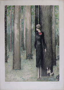 Jean Pierre Cassigneul : A l'oree du bois, circa 1980: Jean Pierre Cassigneul (1935-)A l'oree du bois, circa 1980.Lithograph in colors on Arches paper.Hand-signed on the lower right margin.Hand-numbered 43/150 on the lower left margin.With Arches watermar