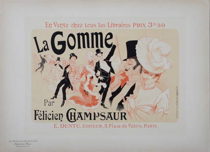 Jules Cheret : Les Maitres de L’Affiche - La Gomme, 1900: Jules Cheret (1836-1932)La Gomme, 1900Les Maitres de L’Affiche : PL. 231Lithograph on wove paper.Signed on the plate lower right margin.Dimensions :+ Size of the sheet : 28,7 / 39,4 cm / 11,3 x 15,5
