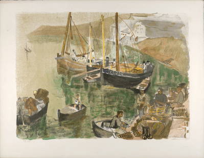 Pierre Eugene Clairin - Boats in Harbor, circa 1955: Pierre Eugene Clairin (1897-1980)Boats in Harbor, circa 1955Original lithograph in colors on Arches paper.Hand-signed lower right margin.Numbered 49/75 in pencil lower left margin.Dimensions:+ Size of