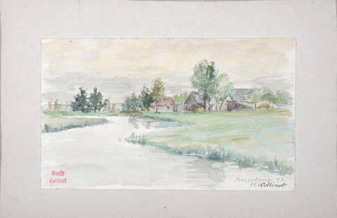 Henri-Alexandre Collinet : Bas Cabourg, 1891 - Hand-Signed: Henri-Alexandre Collinet (1860-1906)Bas Cabourg, 1891Watercolor on wove paper.Hand-signed, titled and dated lower right.With red stamp "Vente Collinet" lower left.Dimensions:+ Size of the sheet : 12,5