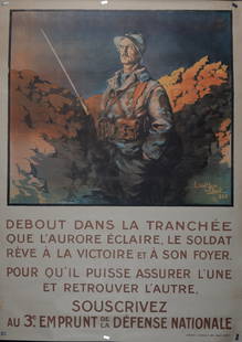 Jean Droit : Souscrivez au 3e emprunt de la Defense Nationale, 1918: Jean Droit (1884-1961)Souscrivez au 3e emprunt de la Defense Nationale, 1918Original poster lithograph in colorsPlate-signed lower right.Dimensions :+ Size of the sheet : approximately 113 x 80 cm / 4