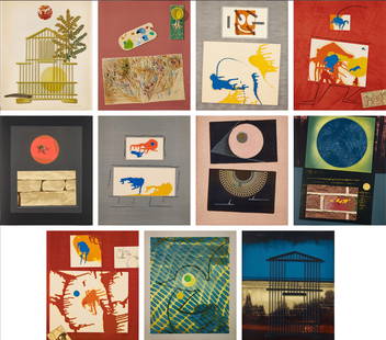 Max Ernst / Rene Char : Dent prompte, 1969 - Portfolio with 11 Original lithograph in colors: Max Ernst (1891 - 1976)Dent prompte, 1969Portfolio with 11 Original lithograph in colors on Arches paper, including one on the cover and 10 full-page prints, produced on the presses of Fernand Mourlot