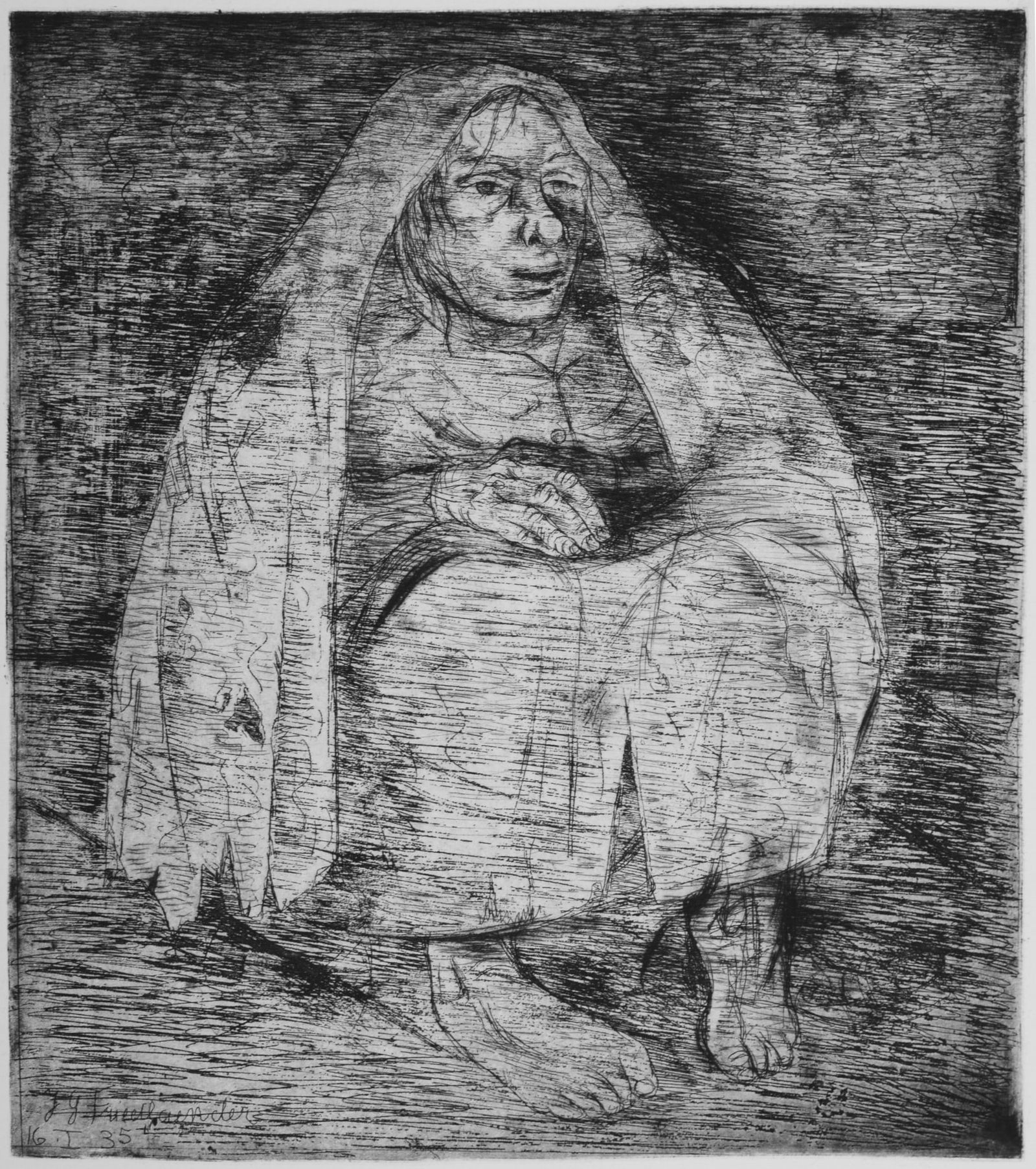 Gotthard-Johnny Friedlaender (After) - Une paysanne, 1995: Gotthard-Johnny Friedlaender (After)Une paysanne, 1995 Original etching on zinc (eau-forte and aquatint), printed on Velin d’Arches paper.Edition of 57. Numbered « 33 » on the back.Signed on the p