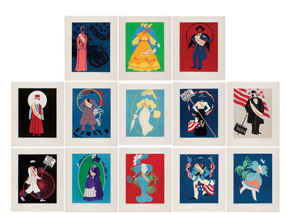 Robert Indiana : Mother of Us All, 1977 (Complet set of 13 Screenprints): Robert Indiana (1928-2018)Mother of Us All, 197713 Screenprints in colors on Arches paper.Each signed, editioned, and dated in pencil along lower edgeDimensions :+ Size of each sheet : 60 x 49.5 cm /