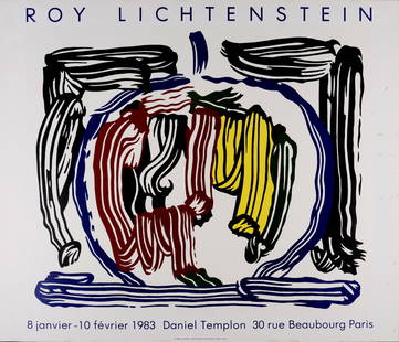 Roy Lichtenstein - Brushstroke Still Life With Apple, 1983: Roy Lichtenstein (1923-1997)Brushstroke Still Life With Apple, 1983Large Offset Lithograph poster on glazed paper.Dimensions:+ Size of the sheet: 64 x 75 cm / 25,1 x 29,5 in.+ Size of the image: 54 x