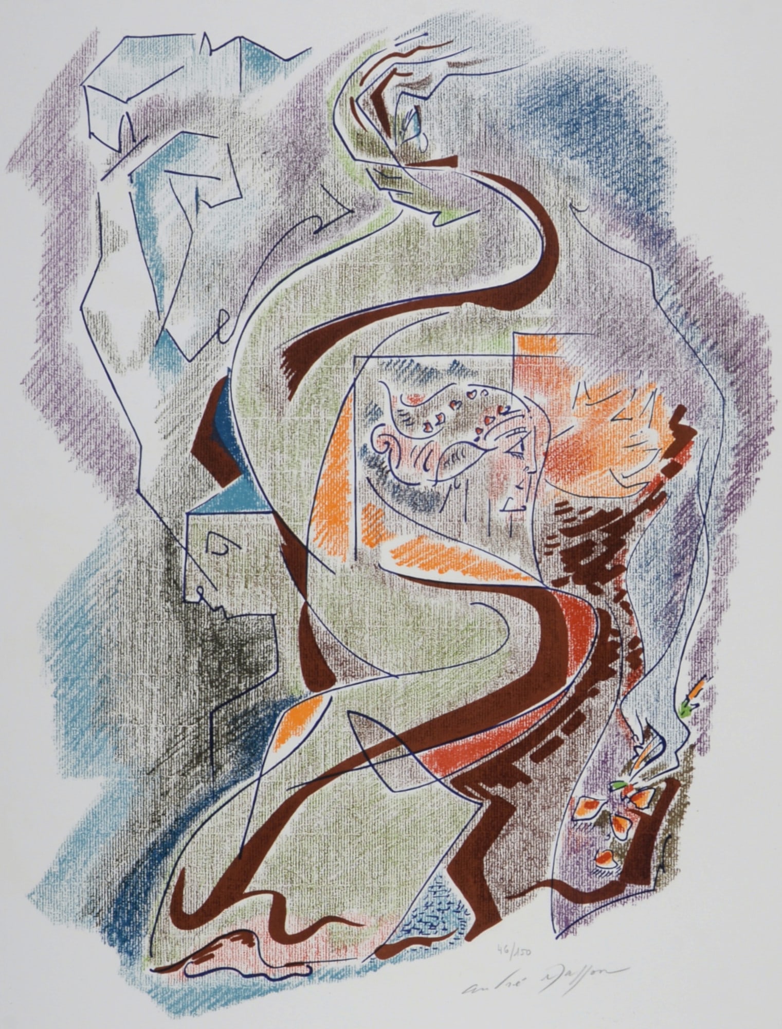 Andre Masson - Sonnets de Louise Labe #1, 1972 - Hand signed!: Andre Masson (1896–1987)Sonnets de Louise Labe #1, 1972Original lithograph in colors on Velin d'Arches paper.Hand-signed in pencil lower right margin.Numbered on 131/150 in pencil in the lower right