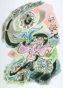 Andre Masson - Sonnets de Louise Labe #10, 1972 - Hand signed!: Andre Masson (1896–1987)Sonnets de Louise Labe #10, 1972Original lithograph in colors on Velin d'Arches paper.Hand-signed in pencil lower right margin.Numbered 131/150 in pencil lower right margin..