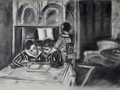 Henri Matisse : Scene d'interieur, 1933: Henri Matisse (1869-1954)Scene d'interieur, 1933Collotype on Velin d'Arches paper, after 1927 Henri Matisse's pencil drawing.Jeanne Bucher's blind stamp bottom left.Dimensions:+ Size of the sheet: 40