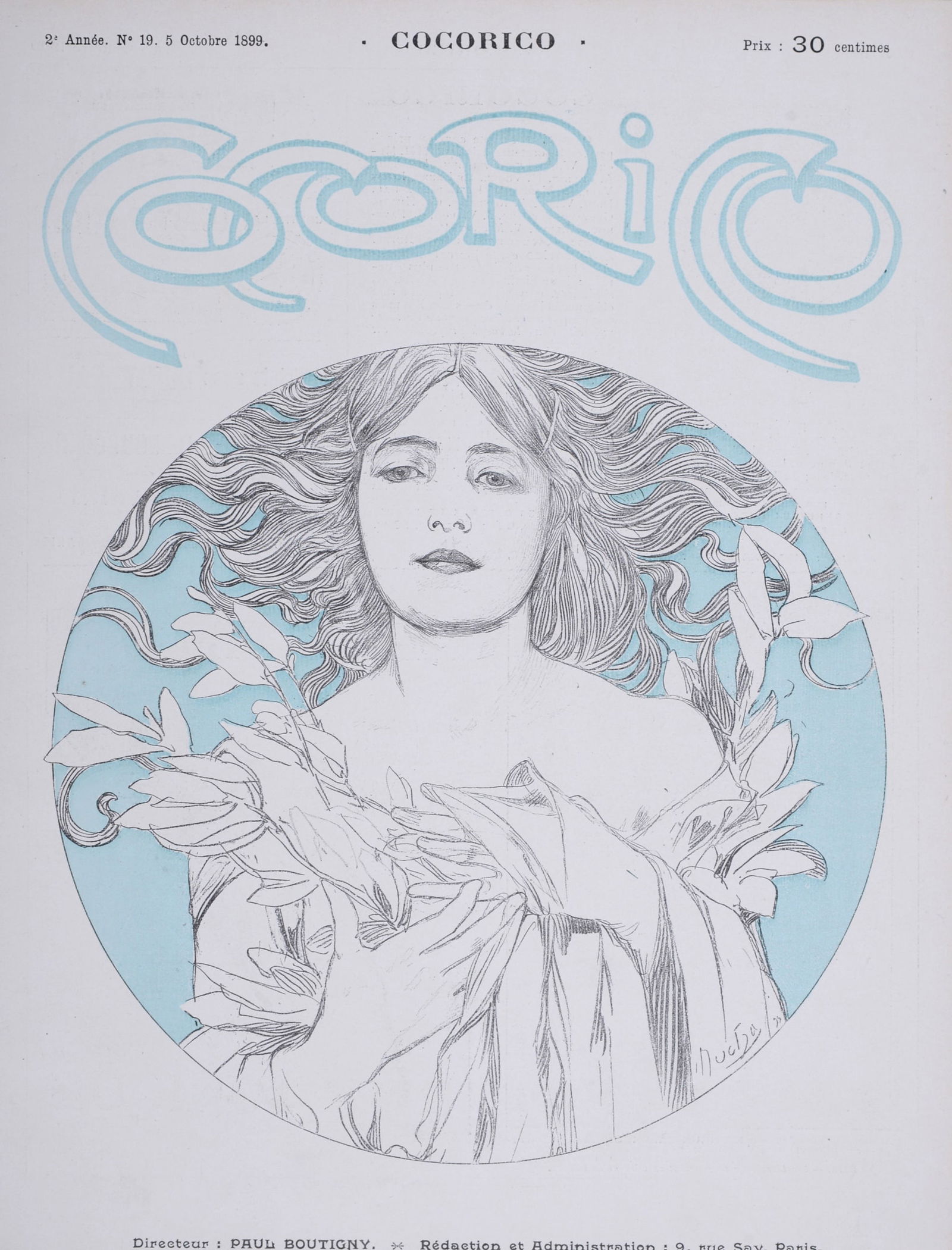 Alphonse Mucha - Cocorico, 1899: Alphonse Mucha (1860-1939)Cocorico, 1899Lithograph cover on paper.Plate-signed lower right.Dimensions :+ Size of the sheet : approximately 29,8 x 23,3 cm / 11,7 x 9,1 in.Cover from "Cocorico, issue #1