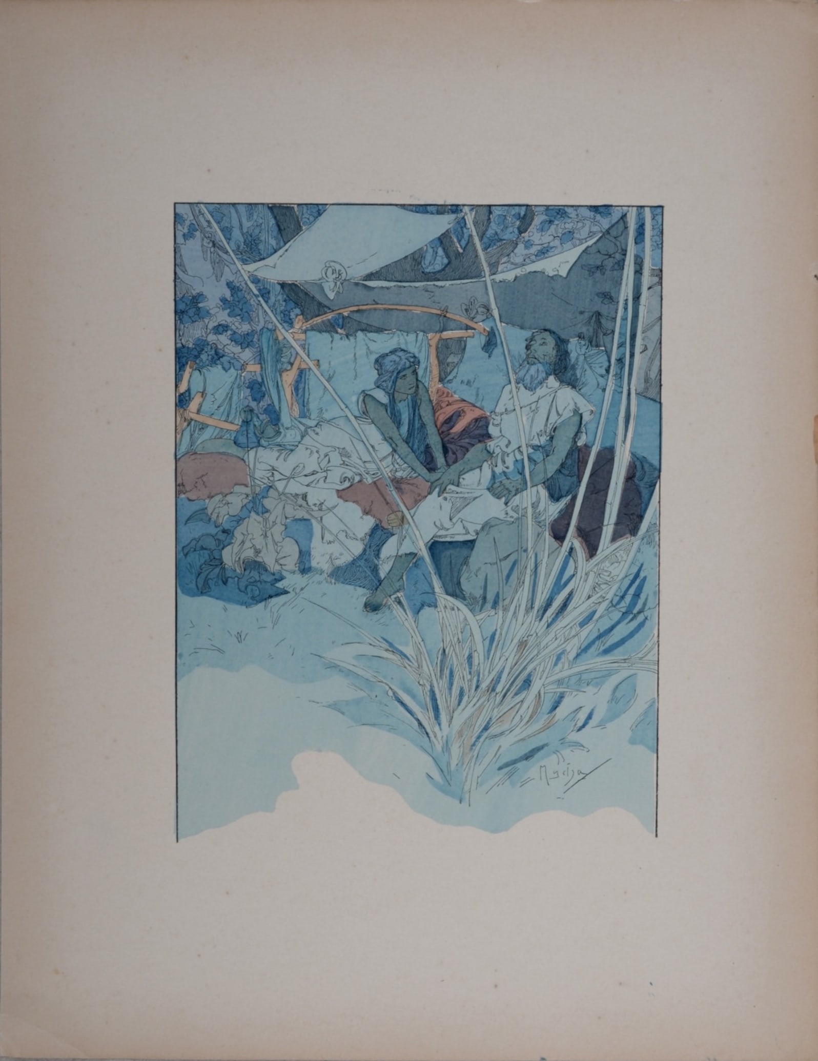 Alphonse Mucha (1860-1939) : Rama, Poeme dramatique en trois Actes #2, 1898: Alphonse Mucha (1860-1939)Rama, Poeme dramatique en trois Actes #2, 1898Lithograph in colors on velin paper.Plate-signed lower right.Dimensions:+ Size of the sheet: 28 x 21.5 cm / 11.0 x 8.5 in.+ Size