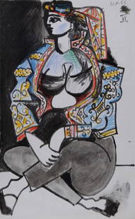 Pablo Picasso (After) : Jacqueline Roque #VI, 1959: Pablo Picasso (After)Jacqueline Roque #VI, 1959Lithograph in colors on Vellum paper.Dated in the plate : 21.11.55. upper right.Printed on the back, with a lithograph in black and white.Dimensions:+Siz