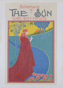 Louis Rhead : Les Maitres de l'Affiche - The Sun, 1896: Louis Rhead (1857-1926)The Sun, 1896Lithograph on wove paper.Signed on the plate lower left.Plate #8Blind stamp "Les Maitres de l'Affiche, Imprimerie Chaix" on the bottom right corner.Dimensions :+ Si