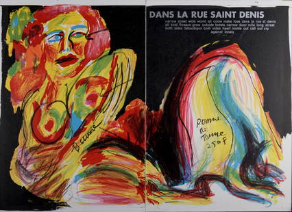 Walasse Ting : Dans la rue Saint Denis, 1964: Walasse Ting (1929-2010)Dans la rue Saint Denis, 1964Original lithograph on wove paper, printed on two sheets, joined on the back with some pieces of reversible tape.Dimensions:+ Size of the sheet: 41