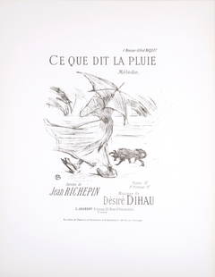 Henri de Toulouse-Lautrec - Ce que dit la pluie, 1895: Henri de Toulouse-Lautrec (1864-1909)Ce que dit la pluie, 1895 Original lithograph in black & white on wove paperThird edition (posthumous printing)Published in 1978.Dimensions :+ Size of the sheet :