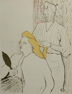 Henri de Toulouse-Lautrec : Le Coiffeur, circa 1930: Henri de Toulouse-Lautrec (After)Le Coiffeur, circa 1930Lithograph on wove paper, after 1893 Henri de Toulouse-Lautrec's original one.Signed on the plate lower right margin, with Toulouse-Lautrec's mo