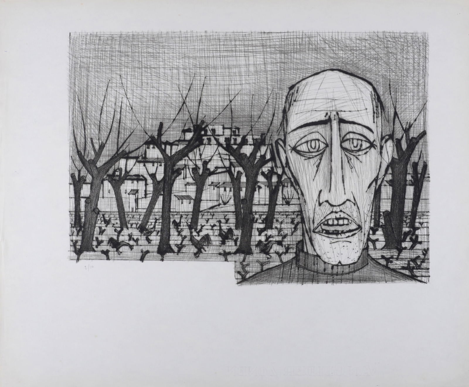 Bernard Buffet : Portrait, La Passion du Christ, 1954: Bernard Buffet (1928-1999)Portrait, La Passion du Christ, 1954Etching (drypoint) on Hollande van Gelder paper.Hand-numbered 2/10 in pencil lower left.With Van Gelder Zonen watermark lower margin.Dimen