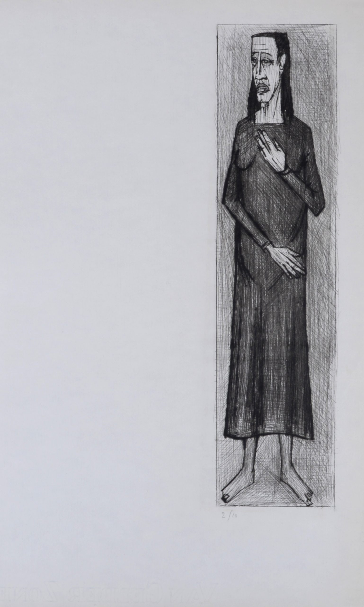 Bernard Buffet : La Passion du Christ #2, 1954: Bernard Buffet (1928-1999)Homme de face, La Passion du Christ #2, 1954Etching (drypoint) on Hollande van Gelder paper.Hand-numbered 2/10 n pencil lower left.Dimension :+ Size of the image : 48 x 29 cm