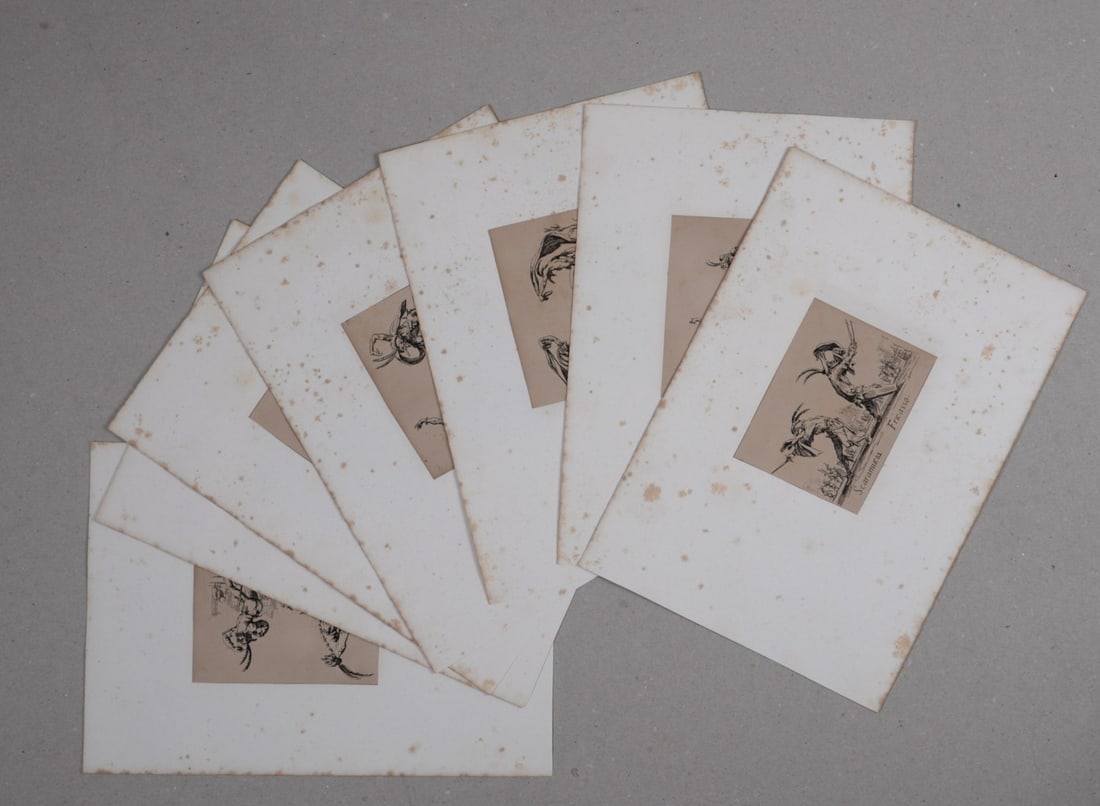 Jacques Callot (After) : Balli di Sfessania #2, circa 1622: Jacques Callot (After)Balli di Sfessania #2, circa 1622Complete set of 24 etchings, mounted on vellum paper. Later impressionDimensions :+ Size of the sheet: 16 x 21 cm / 6,3 × 8,3 in+ Size of the im