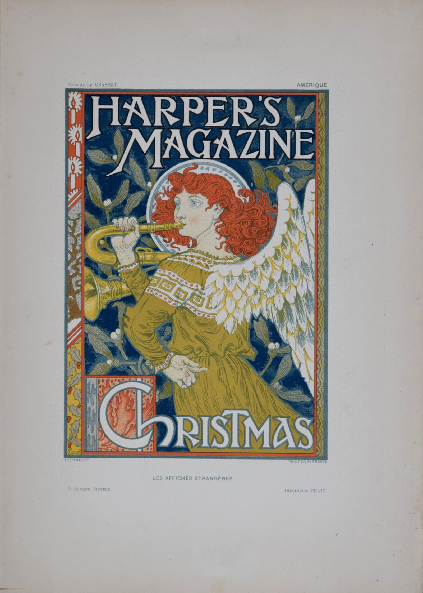 Eugene Grasset : Harper's Magazine Christmas, 1897: Eugene Grasset (1845-1917)Harper's Magazine Christmas, 1897Lithograph on wove paper.Signed on the plate lower left margin.Dimensions:+ Size of the sheet: 31,5 x 22,5 cm / 12.4 x 8.9 inThis lithograph