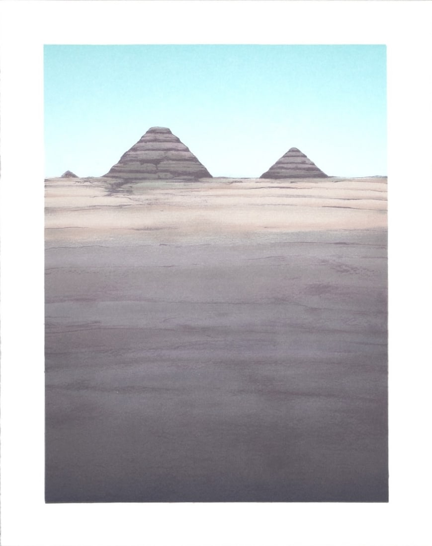 Alain Le Foll (1934-1981) : Kheops, Kephren, Mykerinos, 1978: Alain Le Foll (1934-1981)Kheops, Kephren, Mykerinos, 1978Lithograph in colors on velin paper.Unsigned and unnumbered.Dimensions:+ Size of the issue : 40,5 x 31,5 cm /15,9 x 12,4 in.Published La Federa