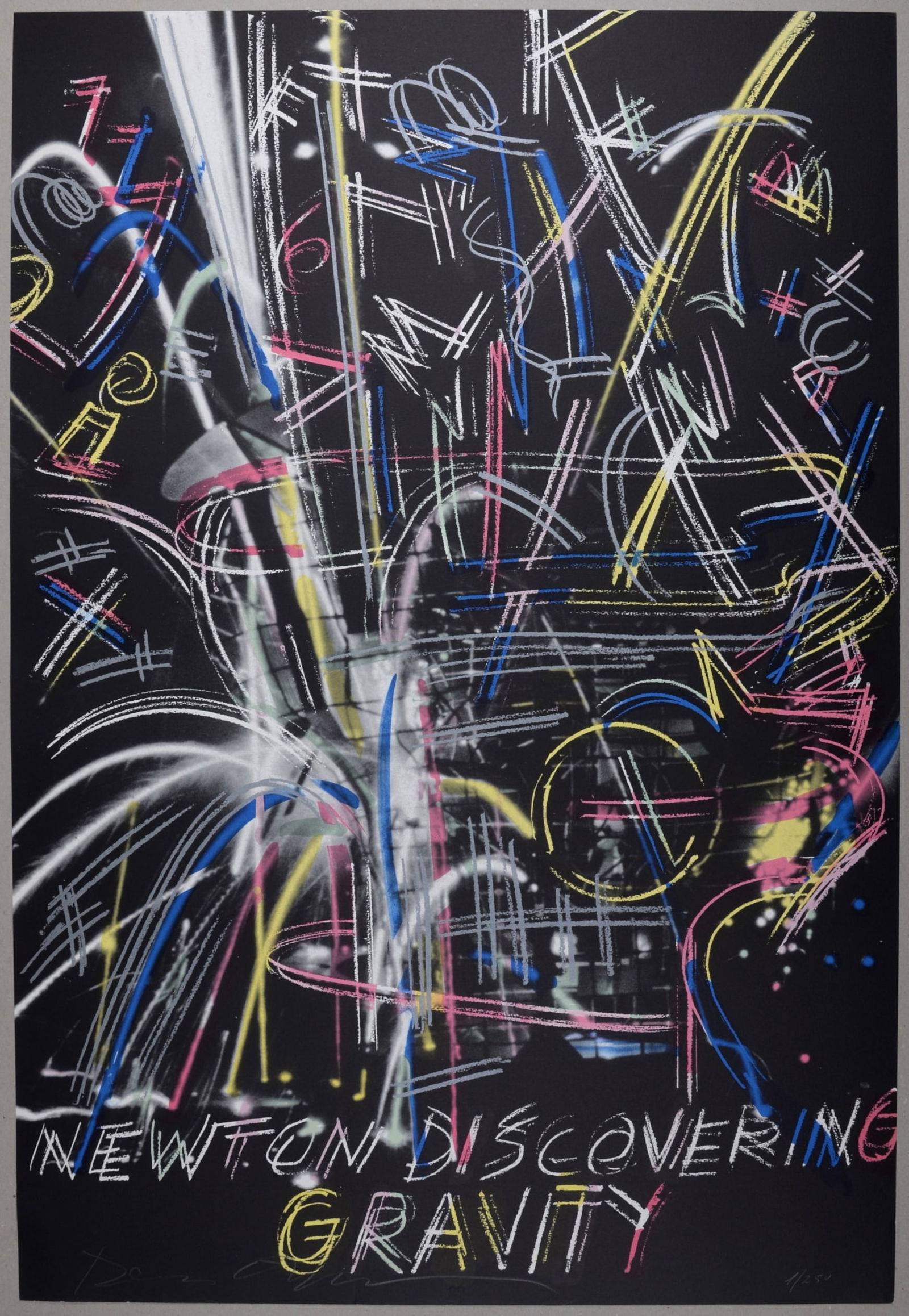 Dennis Oppenheim (1938 - 2011) : Composition, 1992.: Dennis Oppenheim (1938 - 2011)Composition, 1992.Large lithograph in colors on Arches paper.Hand-signed at the bottom left of the image.Hand-numbered 1/250 at the bottom right of the image.With the Oly