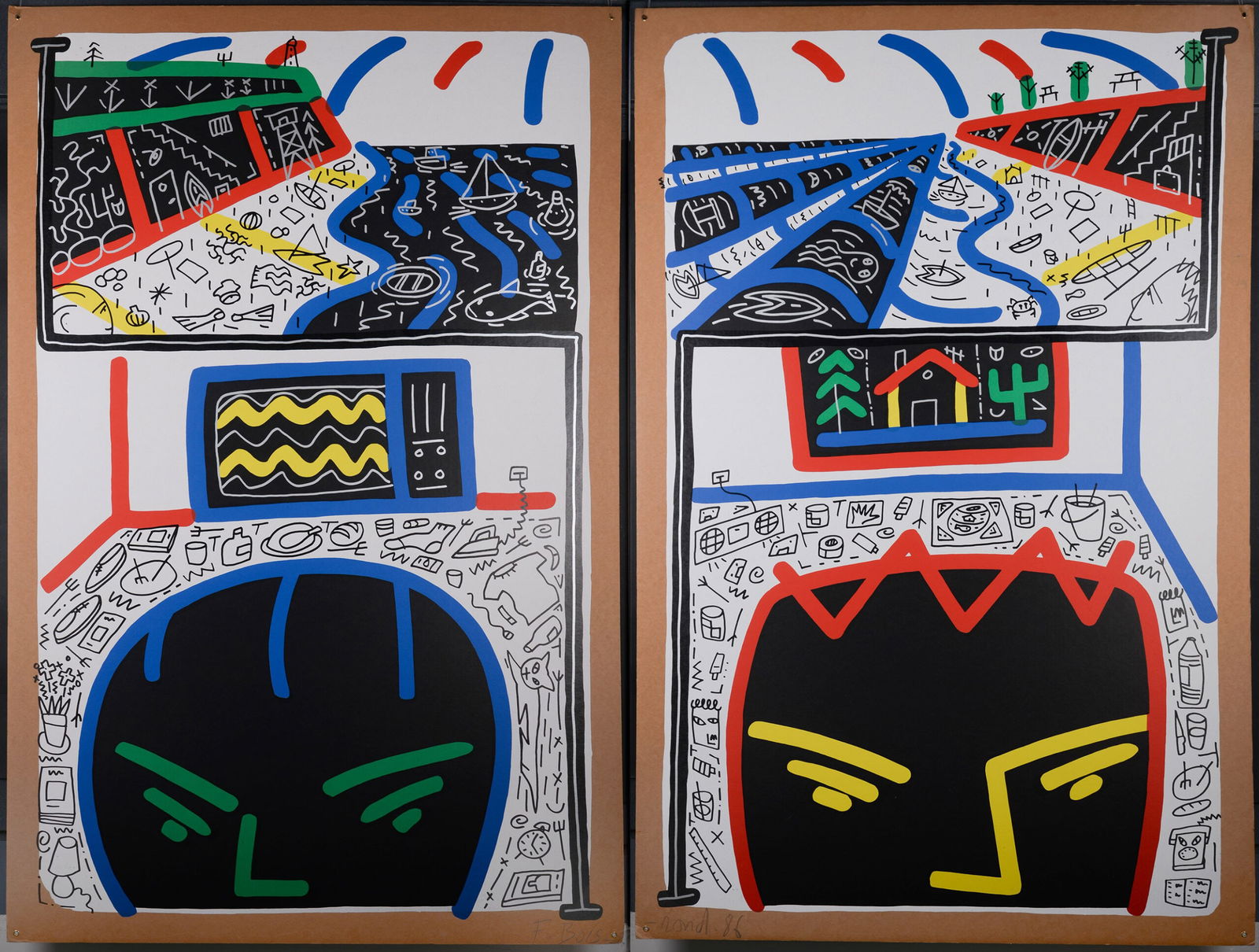 Francois Boisrond : Reve de plage, 1986 (Diptych) - Hand-Signed (1 of 6)