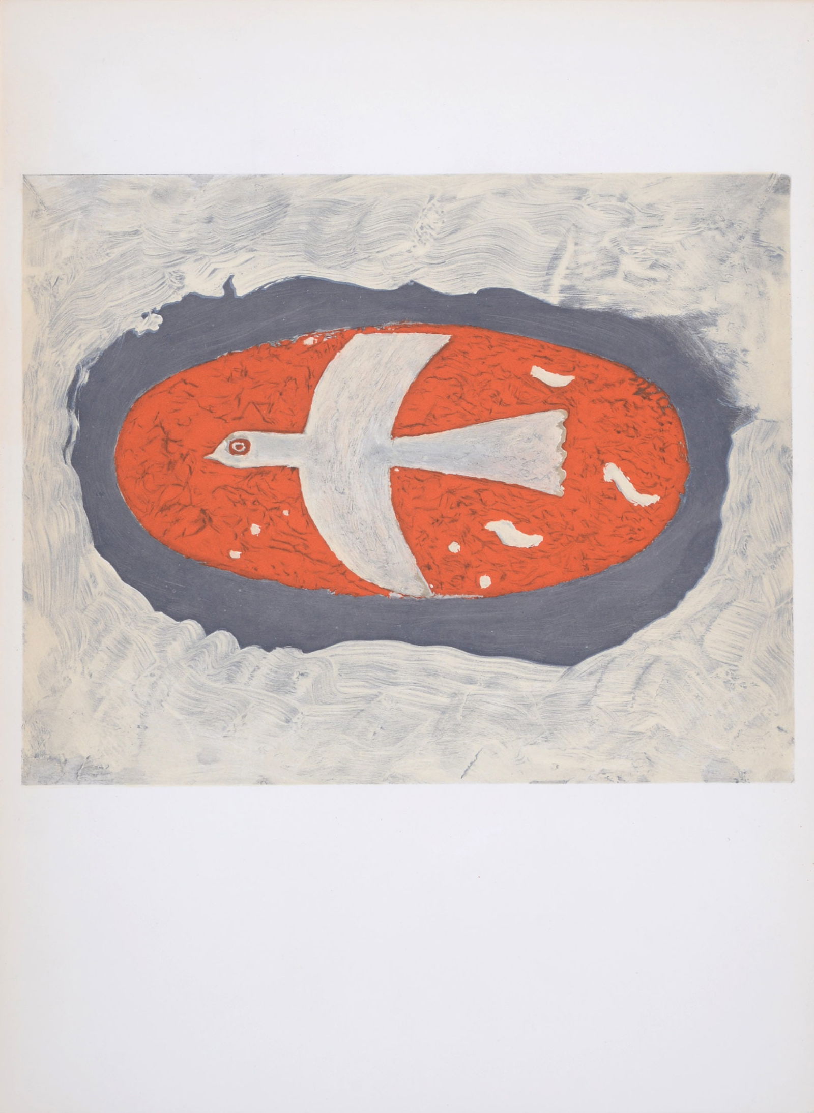 Georges Braque - Oiseau blanc sur fond rouge, 1967: Georges Braque (1882-1963)Oiseau blanc sur fond rouge, 1967Lithograph on wove paper.Dimensions :+ Size of the sheet: 38 x 28 cm / 14,9 x 11 in.From "Derriere le Miroir" Art issue (n° 166).Published b