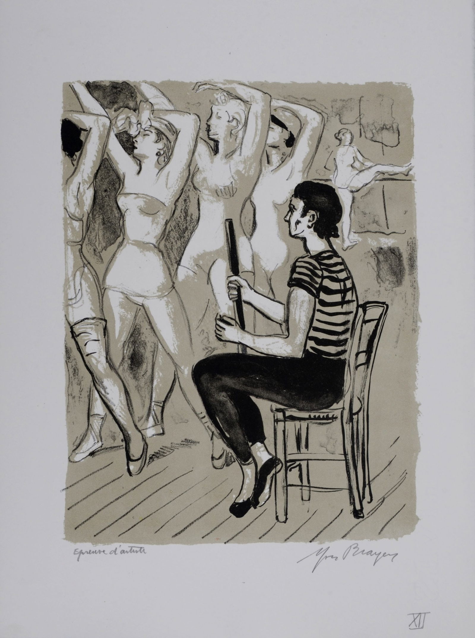 Yves Brayer : Le maitre de ballet #XII, 1949: Yves Brayer (1907-1990)Le maitre de ballet #XII, 1949Lithograph in colors on BFK Rives paper.Hand-signed in pencil lower right margin.Annotated in pencil "Epreuve d'artiste" (Artist's proof) lower lef