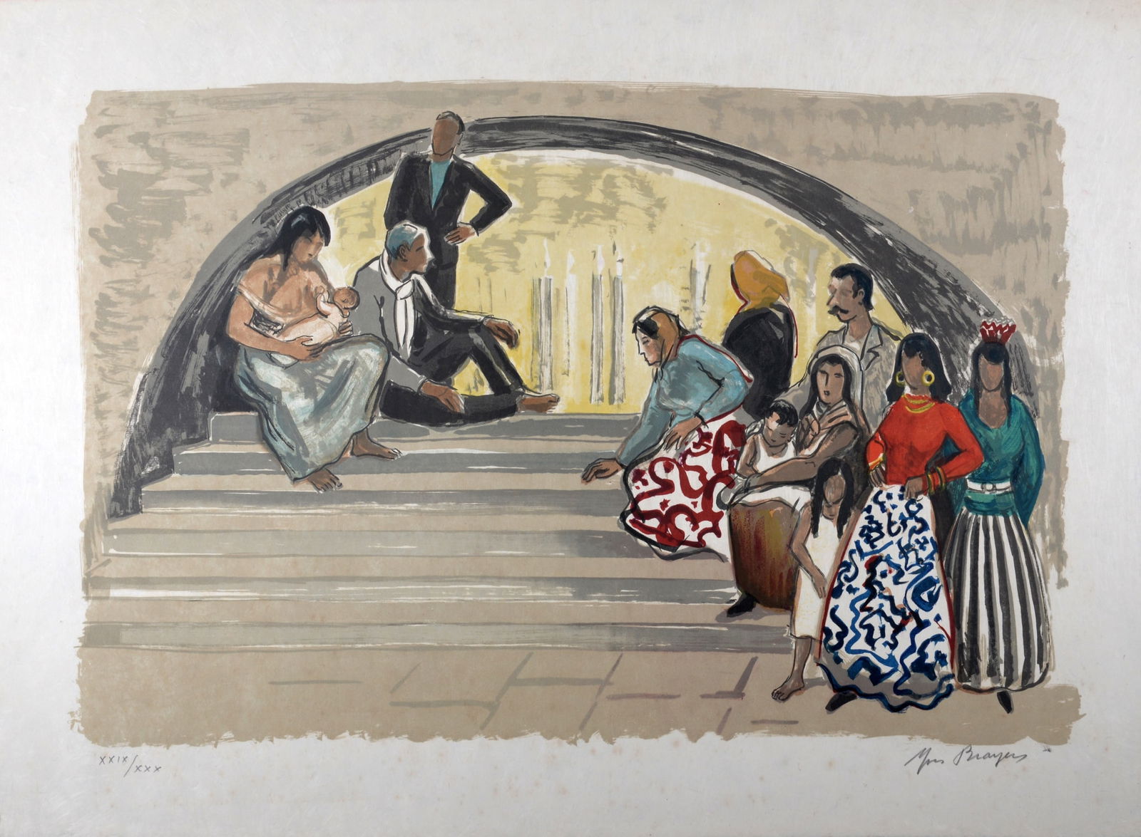 Yves Brayer : Les Saintes-Maries de la mer (#5) - Hand-signed: Yves Brayer (1907-1990)Les Saintes-Maries de la mer (#5)Lithograph in colors on Japan paper.Hand-signed on the bottom right of the image.Hand-numbered XXIX / XXX on the bottom left of the image.Dimens