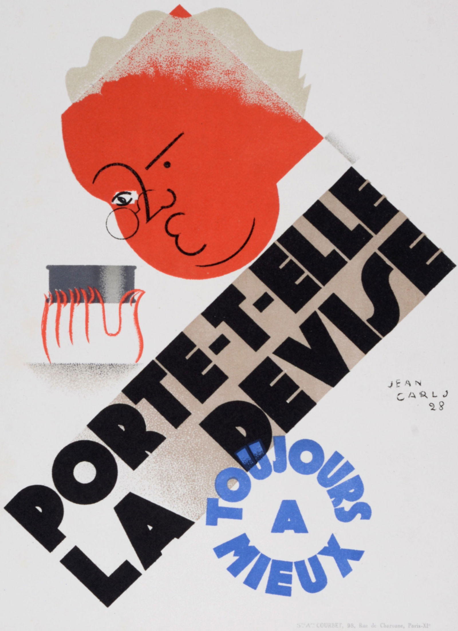 Jean Carlu - Porte-t-elle la devise, 1928: Jean Carlu (1900-1997)Porte-t-elle la devise, 1928 Small lithograph on paper.Signed and dated on the plate in the right margin.Dimensions:+ Size of the sheet: 31 x 24 cm / 12,2 x 9,4 in.Small version