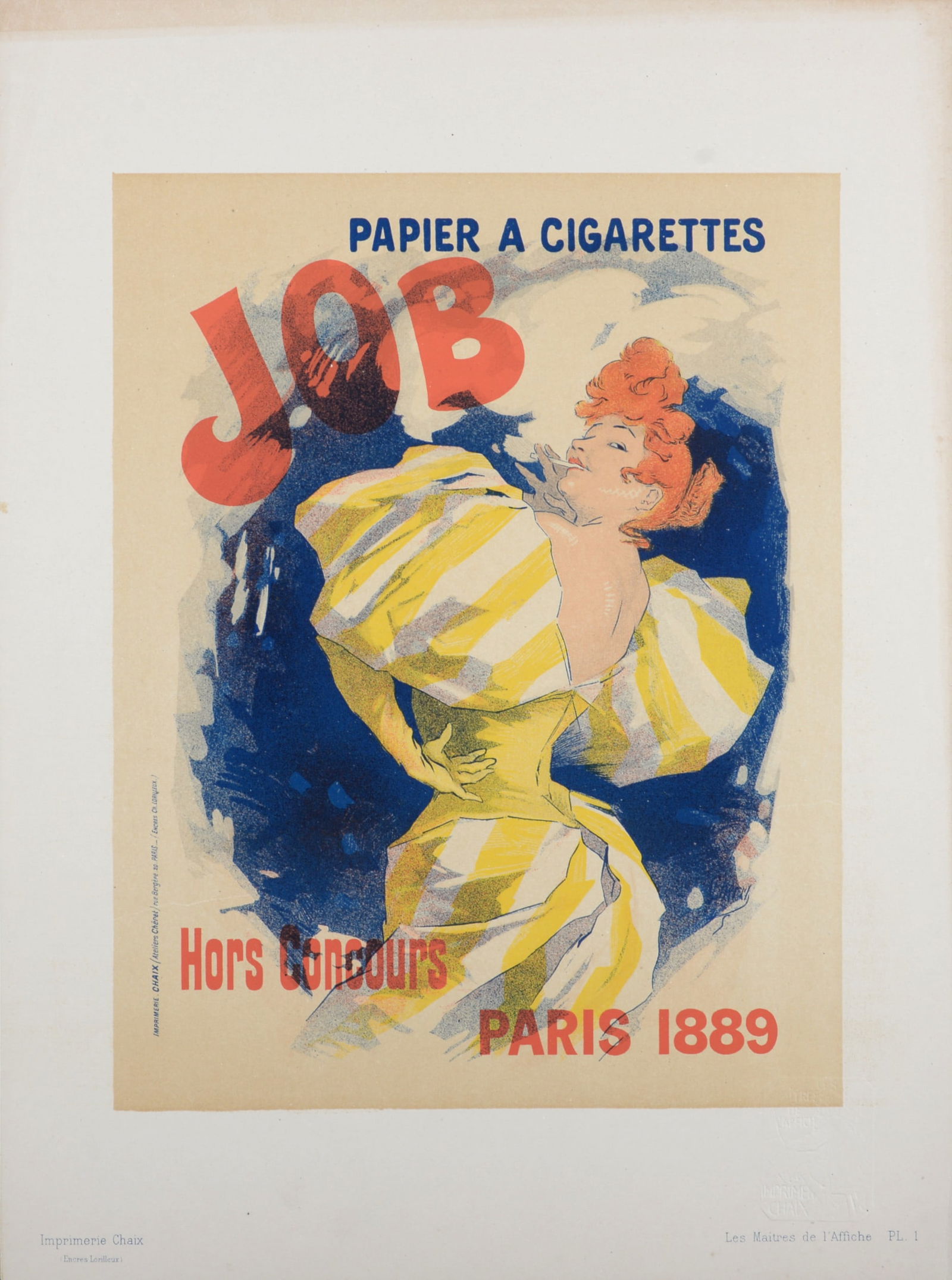 Jules Cheret - Les Maitres de l'Affiche : Papier a Cigarettes Job, 1896: Jules Cheret (1836-1932)Papier a Cigarettes Job, 1896.Lithograph on wove paper.Plate 1.Signed on the plate in the right.Blind stamp "Les Maitres de l'Affiche, Imprimerie Chaix" on the bottom right cor