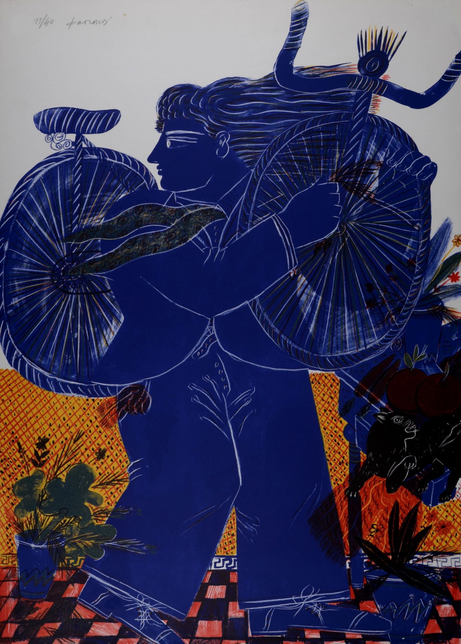 Alekos Fassianos : Le Chat surpris, 1999 - Hand-Signed (1 of 7)