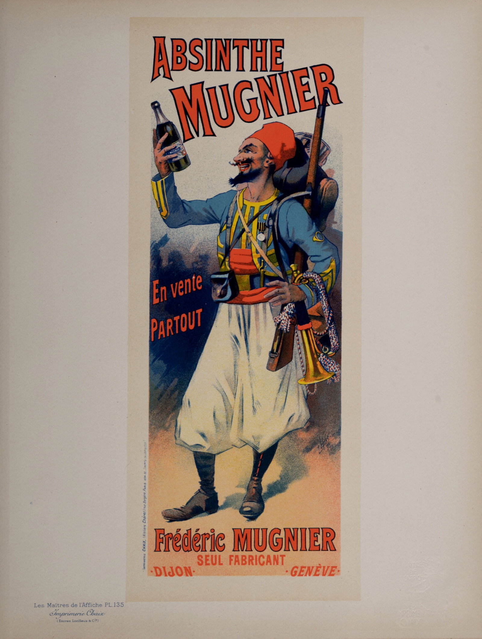 Lucien Lefevre : Les Maitres de L’Affiche - Absinthe Mugnier, 1898: Lucien Lefevre (1850-1902) Absinthe Mugnier, 1898 Les Maitres de L’Affiche : PL. 135 Lithograph on wove paper. Signed on the plate lower right margin. Dimensions : + Size of the sheet : 39,4 x 28,7 