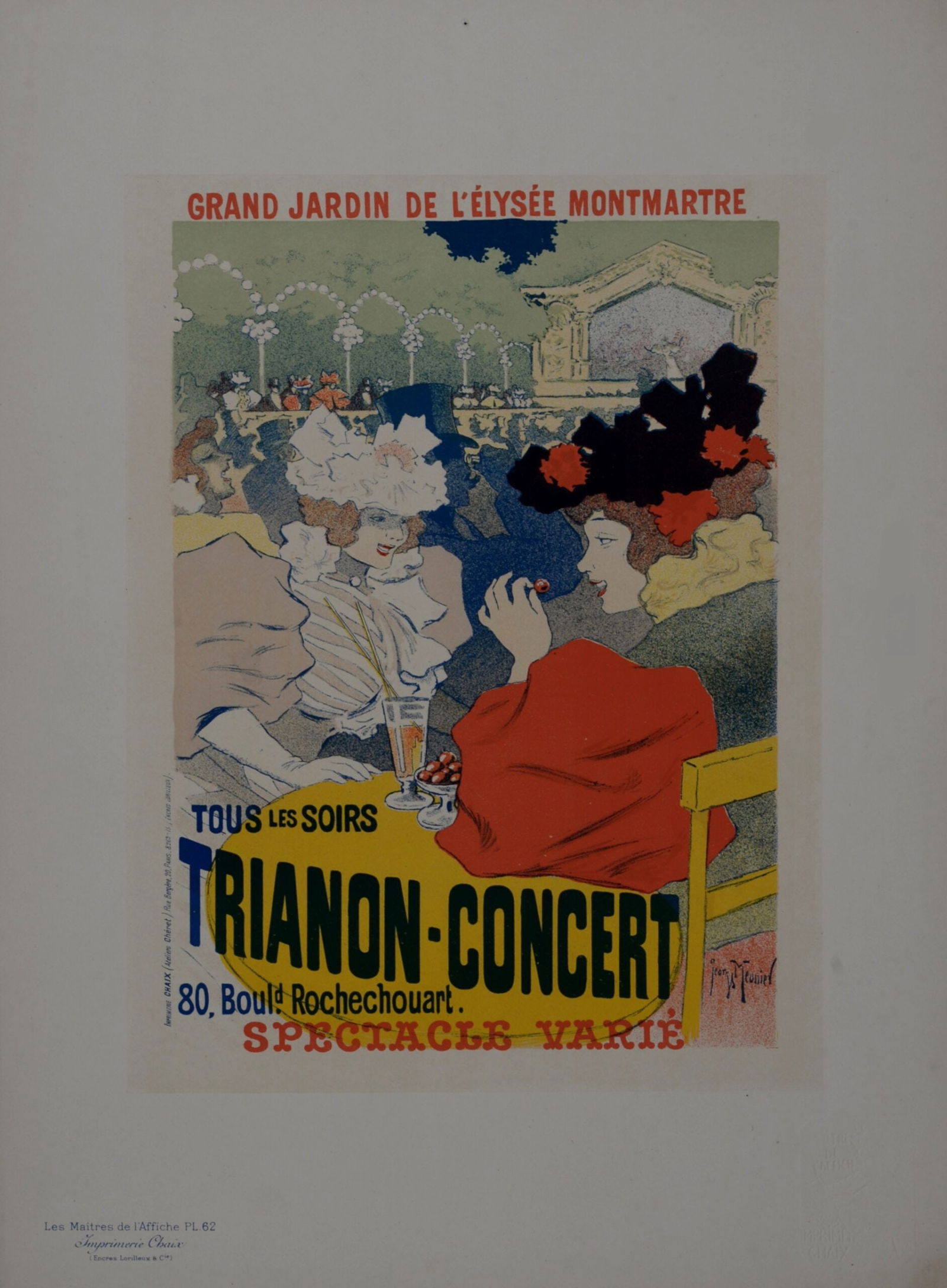 Georges Meunier : Les Maitres de L’Affiche - Trianon Concert, 1897: Georges Meunier (1869-1942)Trianon Concert, 1897Les Maitres de L’Affiche : PL. 62Lithograph on wove paper.Signed on the plate lower right margin.Dimensions :+ Size of the sheet : 39,4 x 28,7 cm / 15