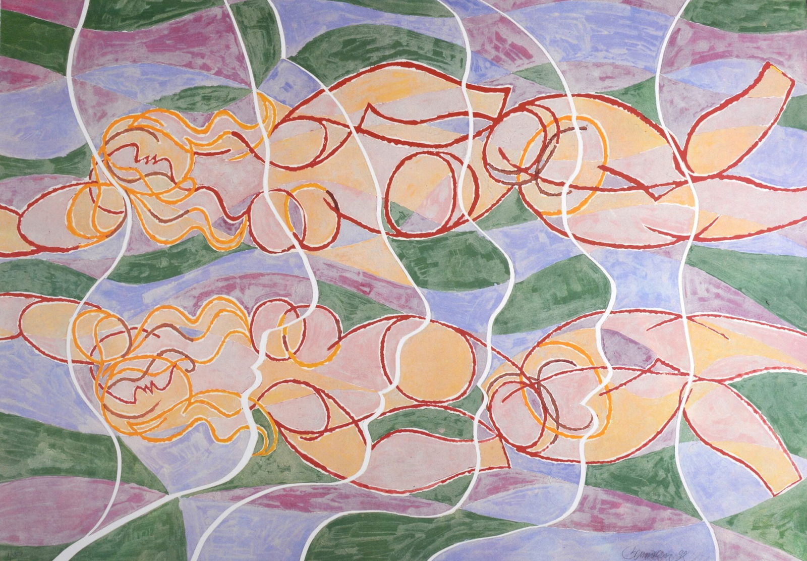 Miguel Berrocal : Nadadoras, 1992 - Hand-signed: Miguel Berrocal (1933-2006) Nadadoras, 1992. Large lithograph in colors on Arches paper. Hand-signed and dated at the bottom right of the image. Hand-numbered 1/250 at the bottom left of the image.