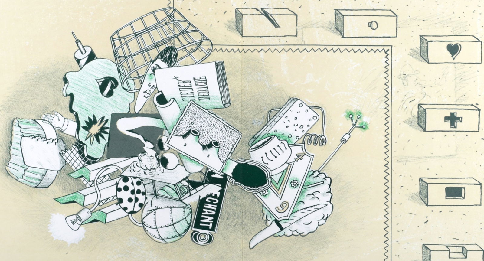 Rene Bertholo - Composition, 1964: Rene Bertholo (1935-2005) Composition, 1964 Lithograph in colors on wove paper, printed on double pages. Edition of 1500. Dimensions: + Size of the sheet: 32,5 x 48,5 cm / 11,2 x 19,1 in. Issued